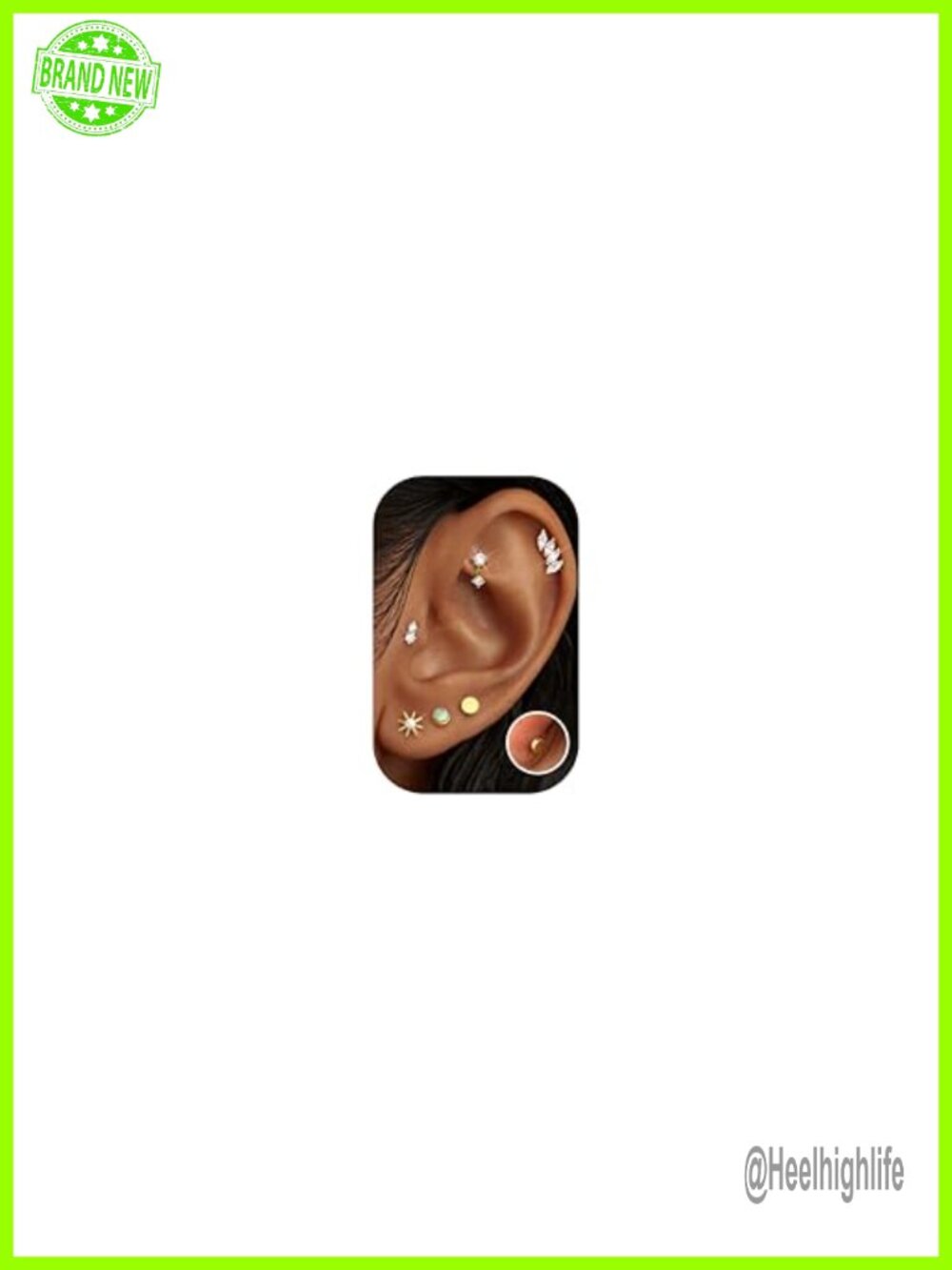 6 Pairs Hypoallergenic Flat Back Stud Earrings 14K Gold Plated Surgical Steel